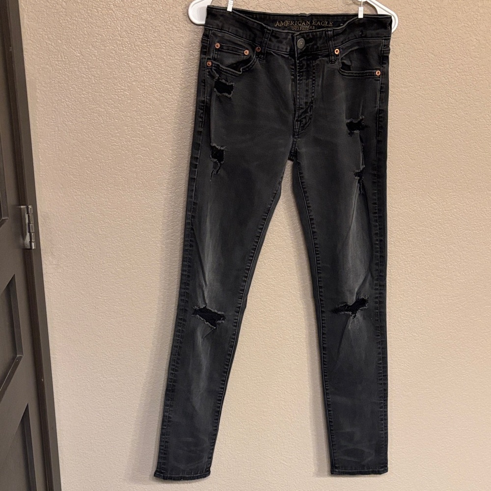 American Eagle Outfitters Black Distressed Skinny Jeans